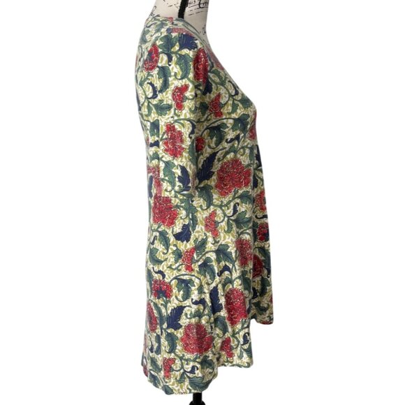 Peruvian Connection Floral Tunic Top Green Red Soft Stretch Womens Size S - Picture 3 of 7